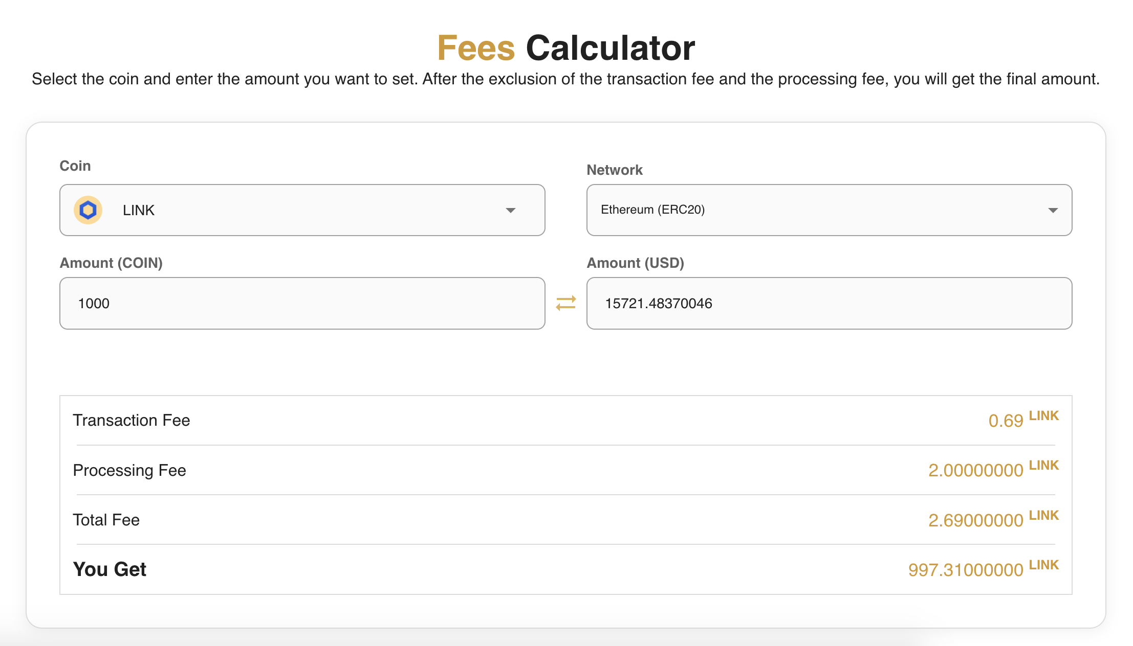 Cryptocurrency Fees Chart - LINK Token