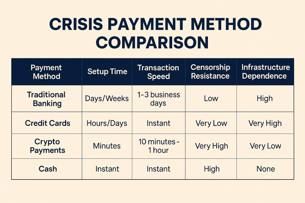 Crisis Payment Method Comparison