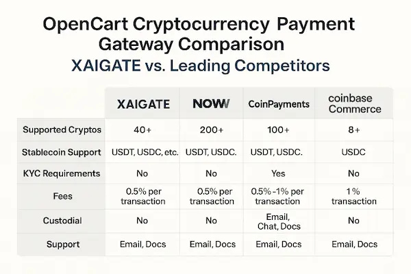 OpenCart Cryptocurrency Payment Gateway Comparison: XAIGATE vs. Leading Competitors