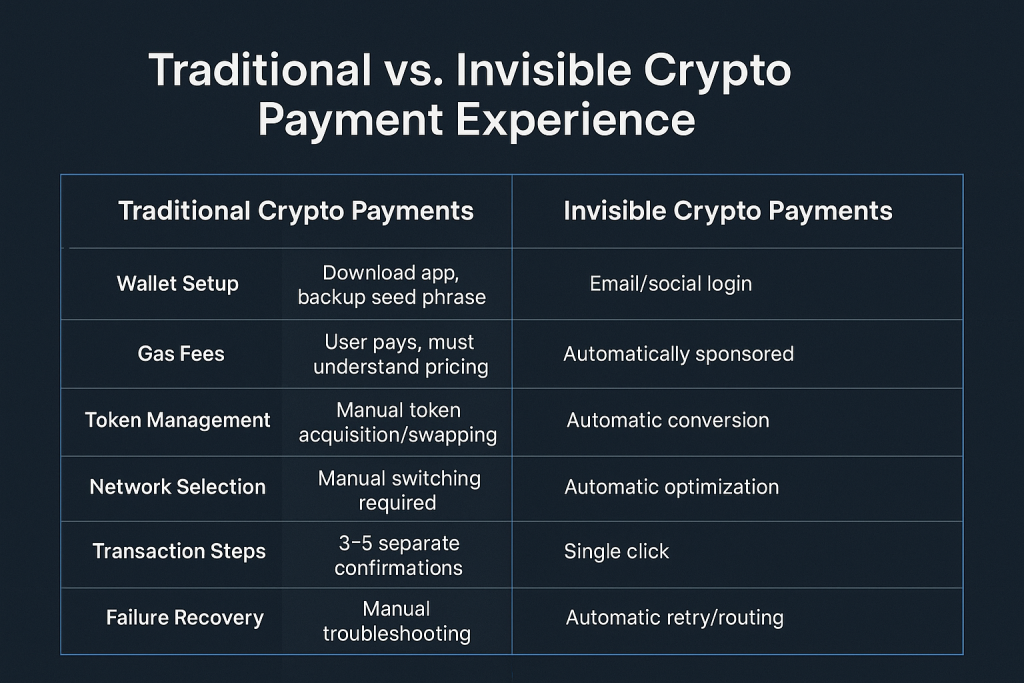 Traditional vs. Invisible Crypto Payment Experience
