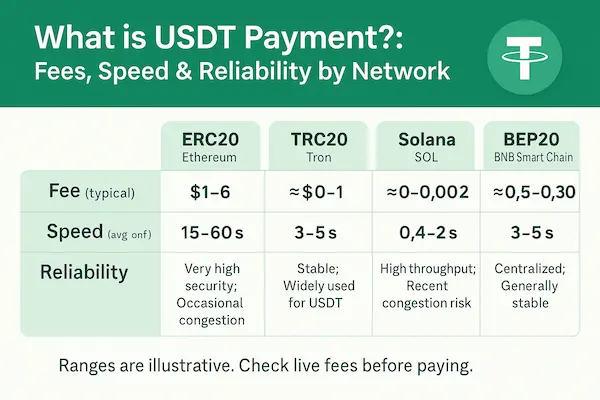 What is USDT Payment: Fees, Speed & Reliability by Network