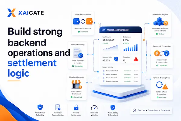 Crypto payment backend operations and settlement