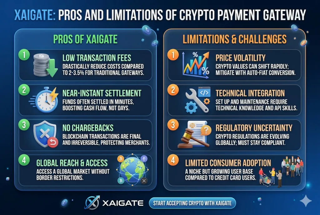 Pros and limitations of XAIGATE crypto payment gateway