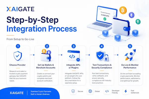 Step by step crypto payment gateway integration process from setup to go live