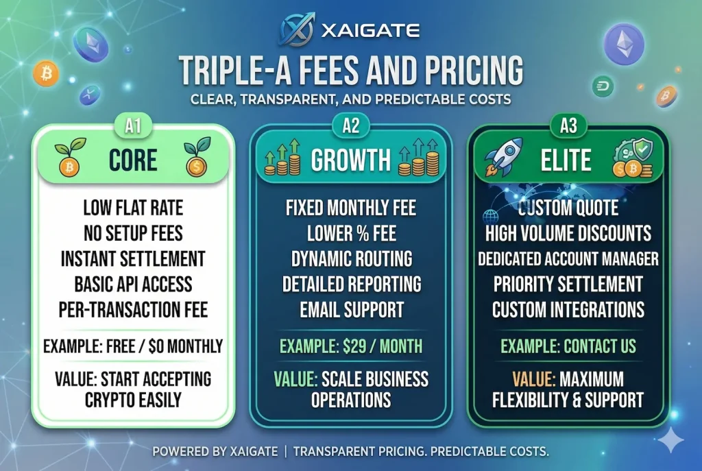 Triple-A Crypto Payment Gateway Review 2026: Features, Fees, and Business Use Cases 3 Triple-A Fees and Pricing