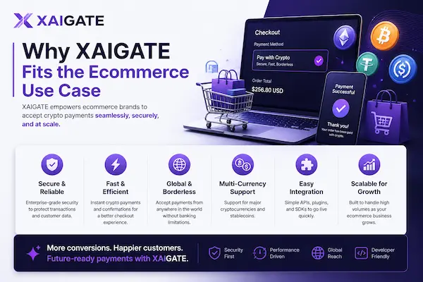 Why Ecommerce Businesses Crypto Payment Gateway in 2026 6 Ecommerce businesses crypto payment gateway
XAIGATE crypto payments for ecommerce businesses