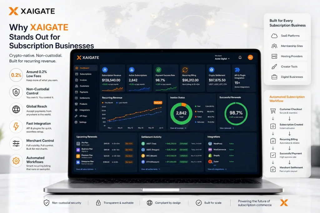 Best Subscription Crypto Payment Gateway for Recurring Billing in 2026 6 why-xaigate-stands-out-for-subscription-businesses