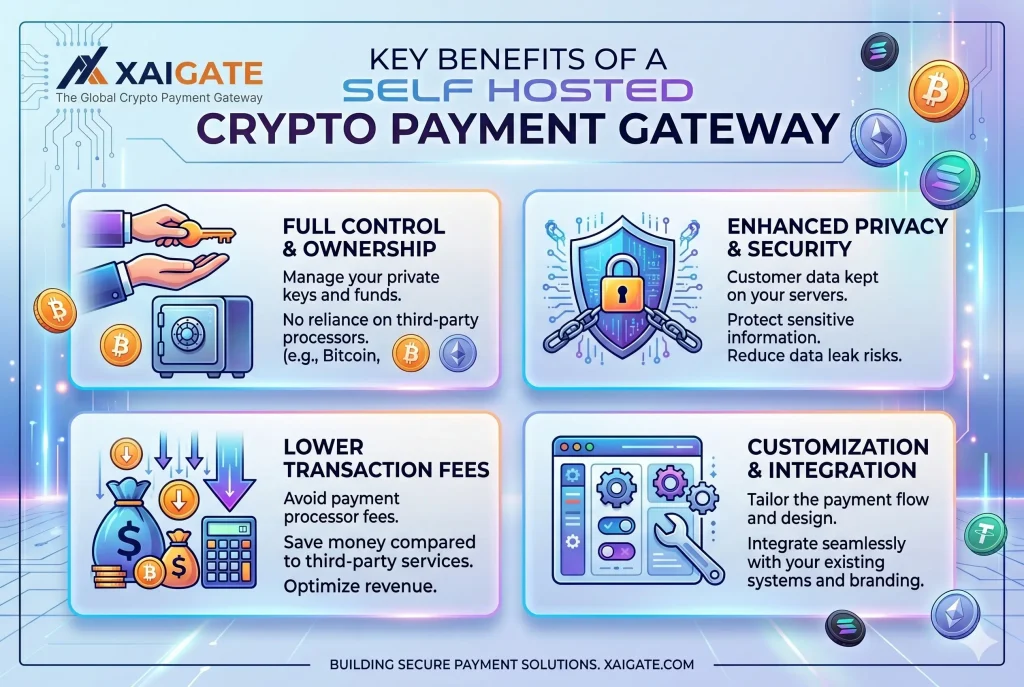 the key benefits of a self-hosted crypto payment gateway by XAIGATE.