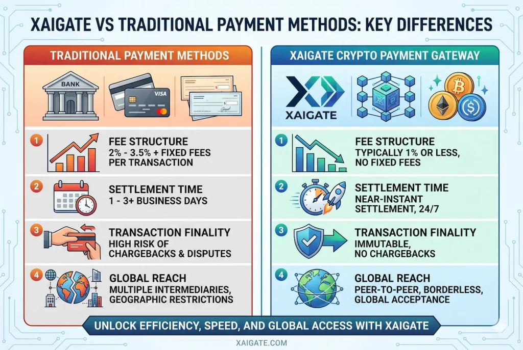XAIGATE vs traditional payment methods: key differences